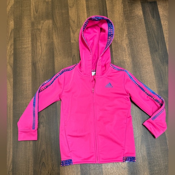 Adidas Vibrant Pink Hoodie with Patterned Trim - Picture 3 of 6